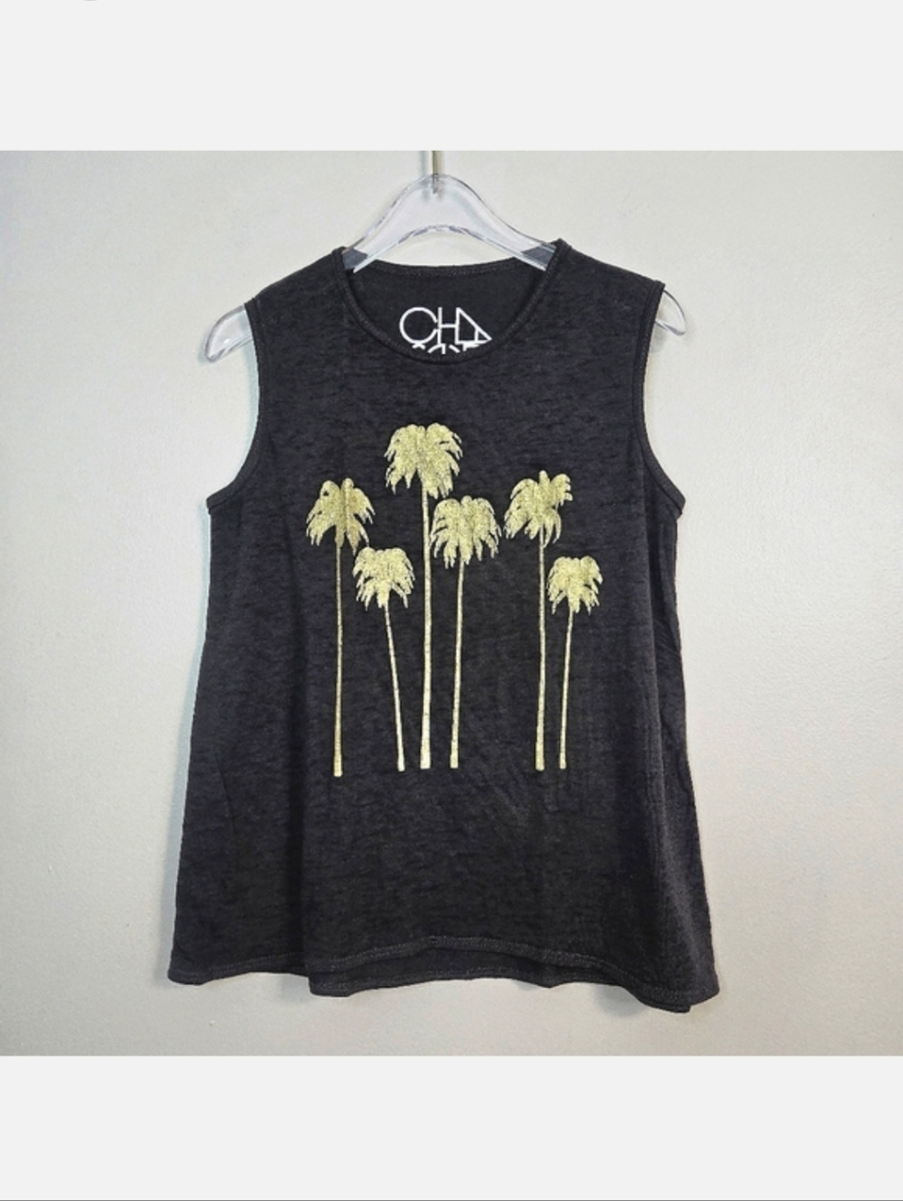 Chaser Kids Heathered Brown & Gold Palm Tree Tank, Size 6 ~ EUC